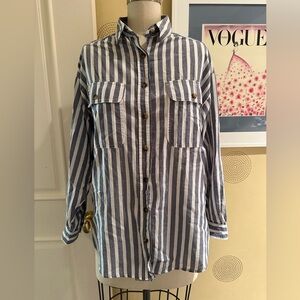 Size S BDG blue & white striped button up long sleeve